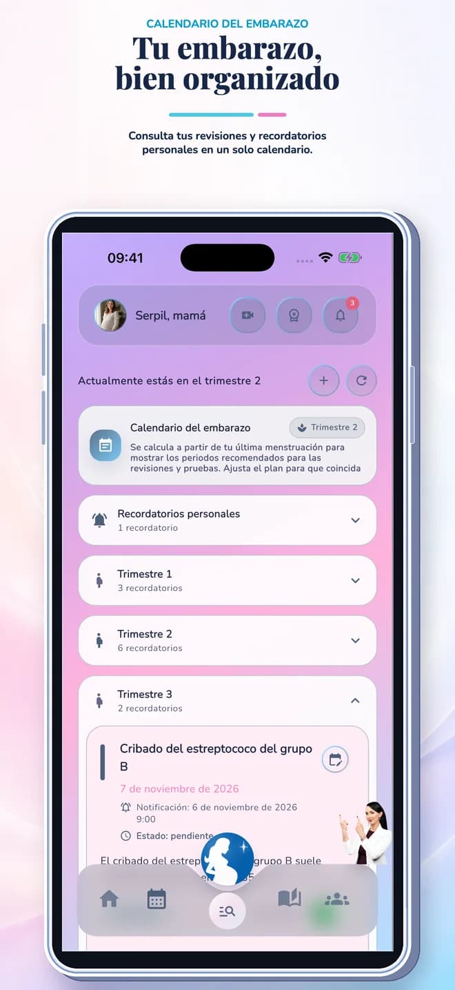 Calendario de embarazo de la app de seguimiento del embarazo