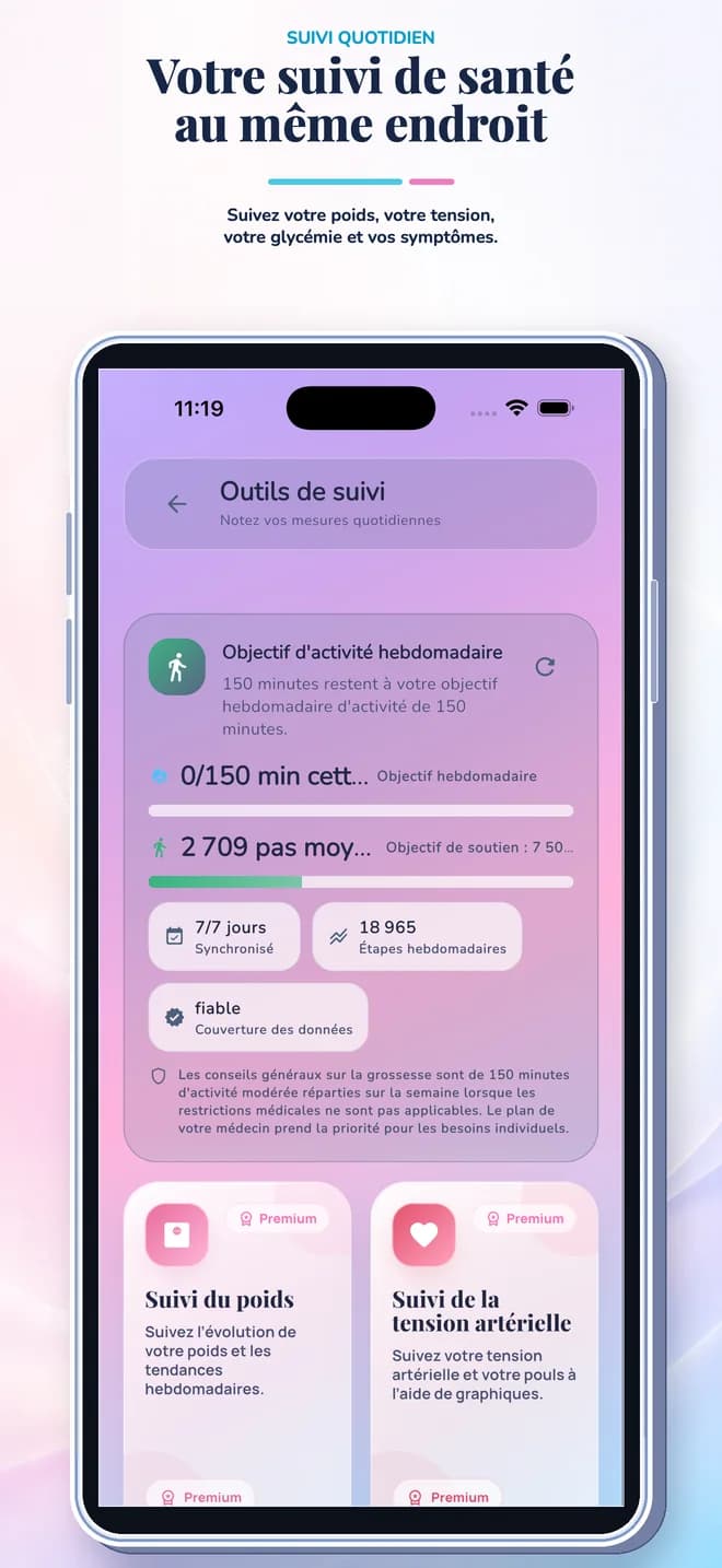 Chronomètre des contractions — Écran des outils de suivi de l'application Pregnancy Tracker