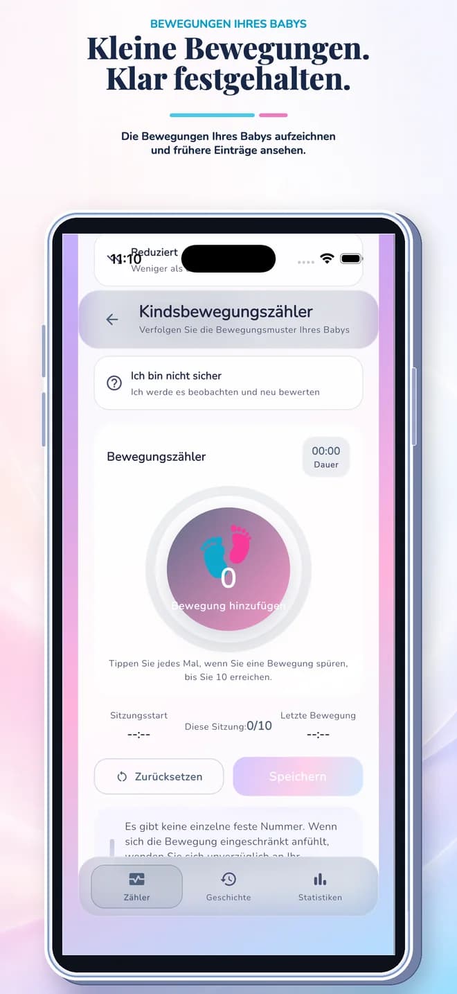 Kindsbewegungszähler — Tracking-Werkzeuge der Schwangerschafts-App